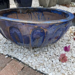 ROUND BLUE CERAMIC PLANTER