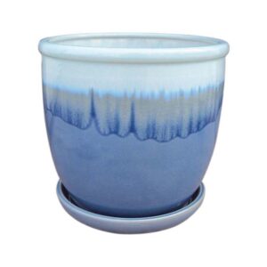 NELSON PLANTER BLUE/WHITE 8" WITH SAUCER (1) (1)