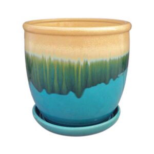 NELSON PLANTER GREEN/YELLOW 12" WITH SAUCER (1)