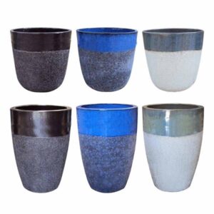 TWO TONE 14" EGG POT 11' W/ SAUCER - BLUE