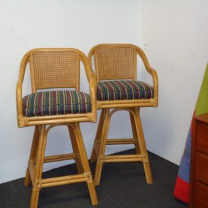 PAIR VINT. BAMBOO SWIVEL BARSTOOLS-X451771