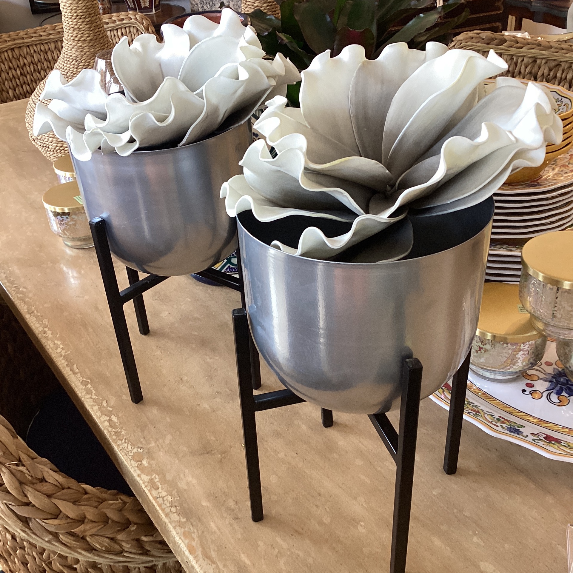 SIVLER PLANTERS WITH ORCHID