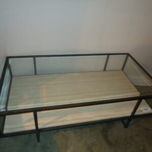 IRONSTONE GLASS & TRAVERTINE TOP COFFEE TABLE-3675668
